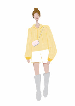 時尚女孩穿搭全身人物插畫