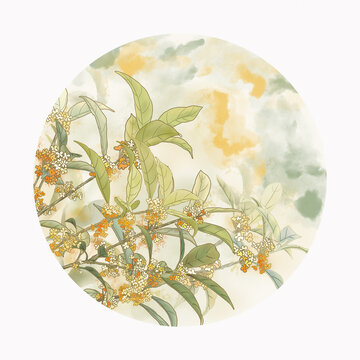 水彩桂花插畫