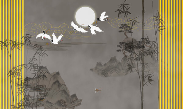 新中式柵格背景墻