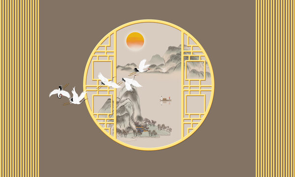 新中式柵格背景墻