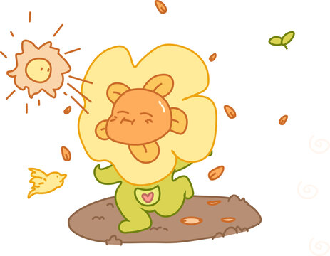 秋天秋收太陽小孩笑臉向日葵土地
