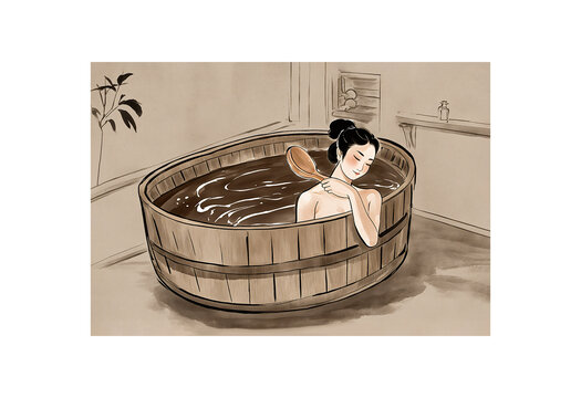 中醫(yī)藥浴水墨畫手繪插畫