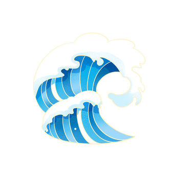 中式波浪海浪浪花插畫