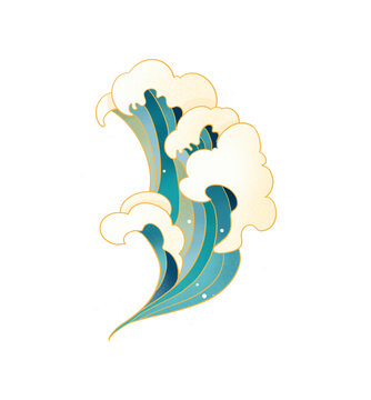 中式波浪海浪浪花插畫