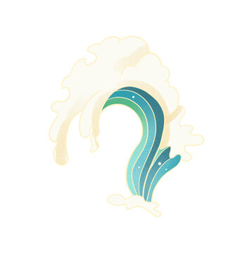 中式波浪海浪浪花插畫