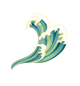 中式波浪海浪浪花插畫(huà)