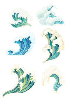 中式波浪海浪浪花插畫