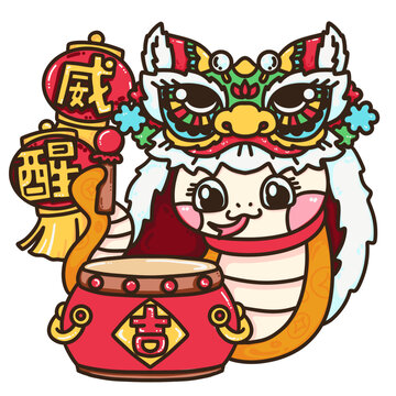 蛇年舞獅打鼓醒目紅燈籠