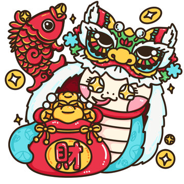 蛇年舞獅打鼓財(cái)源滾滾