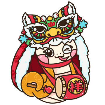 蛇年舞獅打鼓吉祥腰鼓