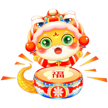 中國(guó)風(fēng)喜慶新年春節(jié)打鼓蛇拜年