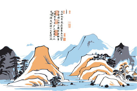 國(guó)潮新中式水墨山水國(guó)畫
