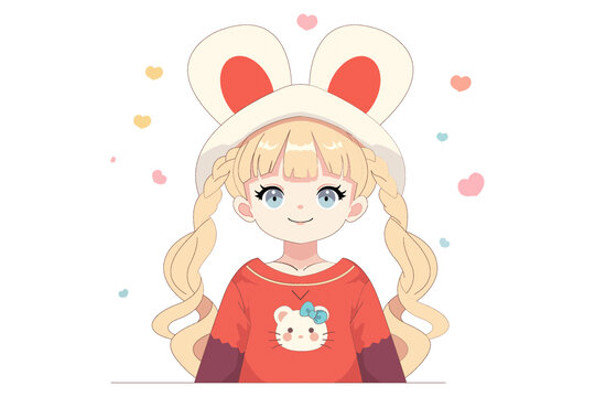 兔耳朵雙馬尾小女孩