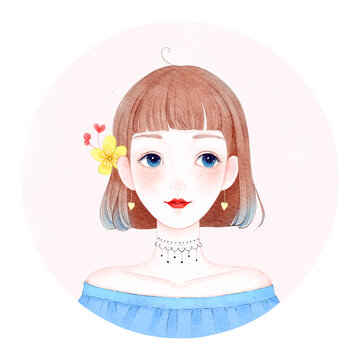 手繪水彩風(fēng)少女頭像