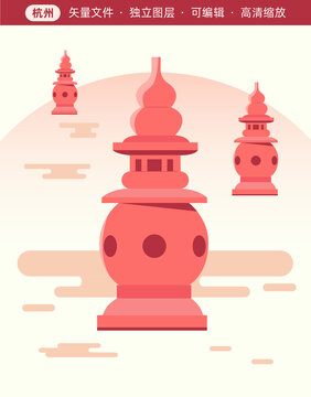 杭州三潭印月矢量插畫(huà)