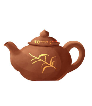 茶壺茶葉國潮國風(fēng)水彩插畫