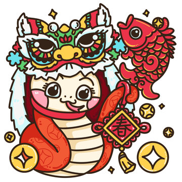 蛇年國(guó)潮舞獅錦鯉