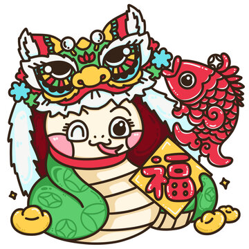 蛇年國潮舞獅福字