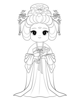 卡通唐代仕女線稿