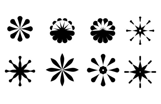 矢量花朵圖標(biāo)黑白剪影插圖鋸齒