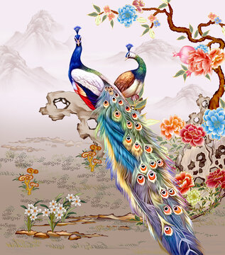 大型壁畫孔雀