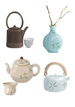 茶壺茶葉國潮國風(fēng)水彩插畫