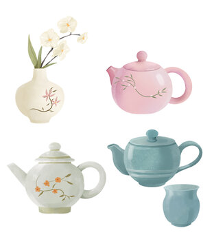 茶壺茶葉國潮國風(fēng)水彩插畫
