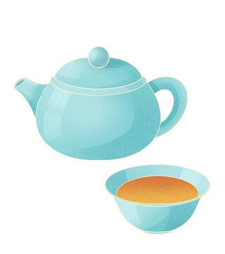 茶壺茶葉國潮國風插畫