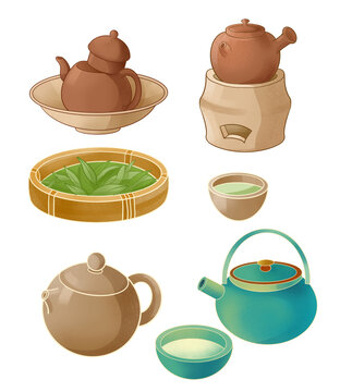 茶壺茶葉國潮國風插畫