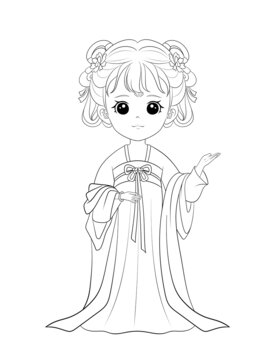 卡通古風(fēng)小女孩線稿