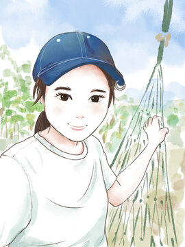 戴帽子可愛(ài)女孩手繪