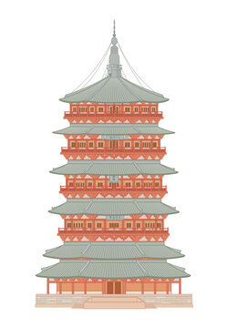 山西地標(biāo)應(yīng)縣木塔釋迦塔矢量插畫