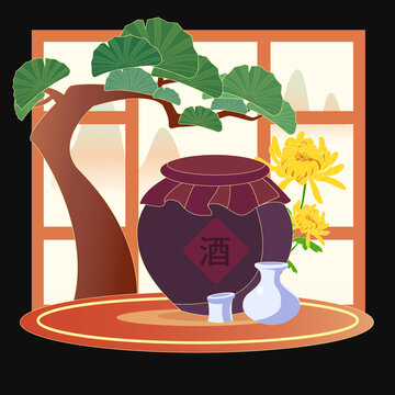 茶杯松樹菊花創(chuàng)意場景