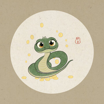 2025生肖蛇年國畫風(fēng)插畫