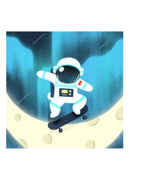 可愛宇航員月球滑板