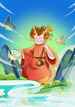 龍生九子囚牛拉二胡國(guó)潮風(fēng)插畫