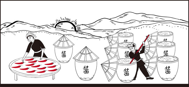 辣椒豆瓣醬插畫