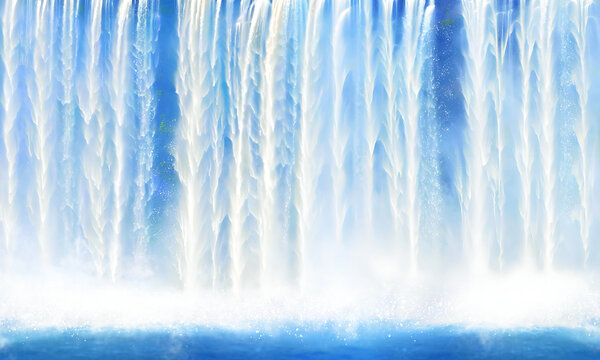流水生財瀑布畫