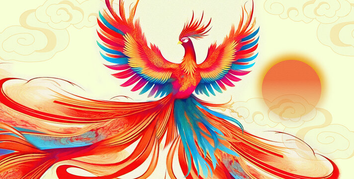 彩繪飛天鳳凰插畫(huà)
