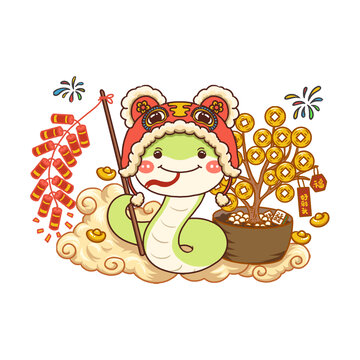 手繪小青蛇招財樹