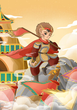 龍生九子神獸狴犴扛旗國(guó)潮場(chǎng)景