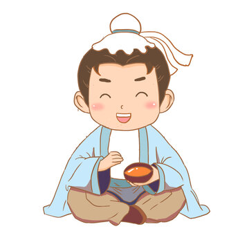 古代人喝酒手繪卡通元素