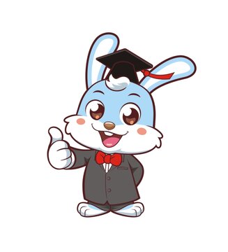 卡通可愛小兔博士形象矢量圖