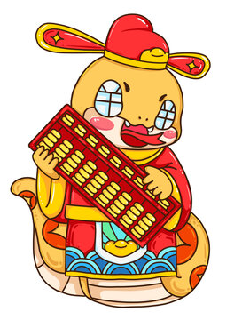 2025蛇年財神金算盤國潮插畫