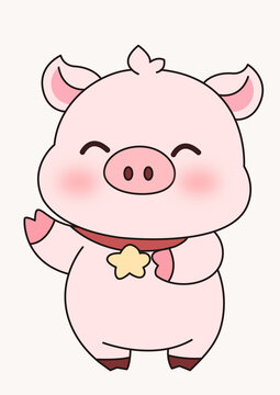 卡通可愛(ài)小豬打招呼插畫(huà)