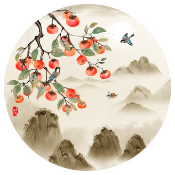 柿子山水畫