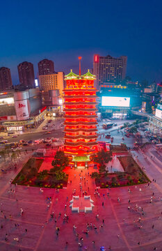 鄭州二七廣場鄭州二七塔地標(biāo)夜景