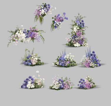 紫色綠色婚禮花藝素材