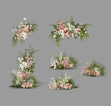 白粉綠婚禮花藝素材