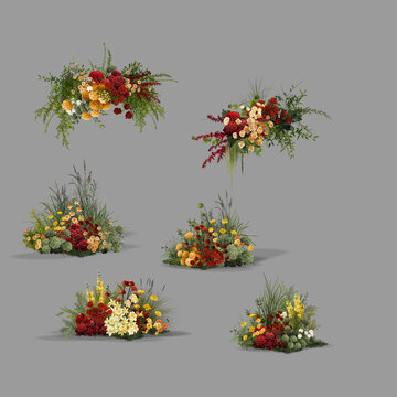 紅黃婚禮花藝素材